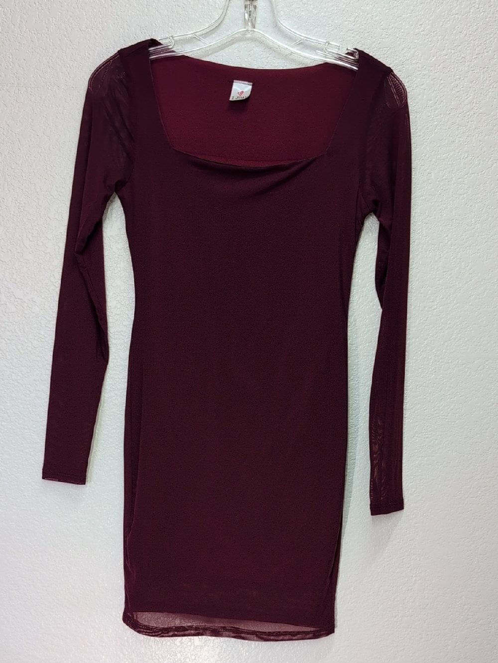 I JOAH | Square Neck Long Sleeve Bodycon Dress in Deep Burgundy